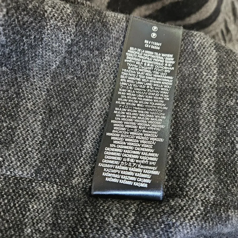 7 For All Mankind Cashmere Wool Zebra Fringe Poncho Gray Black Size OS